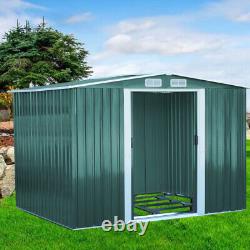 10 X 8 FT Metal Garden Shed Apex Roof Sliding Door Outdoor Storage FREE BASE