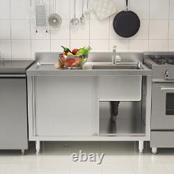 110cm Single Bowl Stainless Steel Catering Sink Cabinet withPlatform &Sliding Door