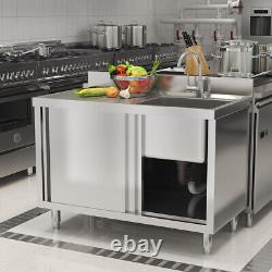 110cm Single Bowl Stainless Steel Catering Sink Cabinet withPlatform &Sliding Door