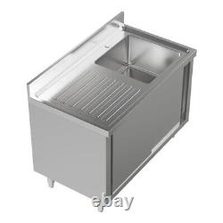 110cm Single Bowl Stainless Steel Catering Sink Cabinet withPlatform &Sliding Door