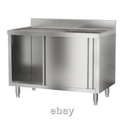 110cm Single Bowl Stainless Steel Catering Sink Cabinet withPlatform &Sliding Door