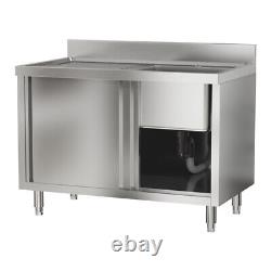 110cm Single Bowl Stainless Steel Catering Sink Cabinet withPlatform &Sliding Door