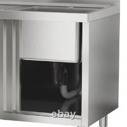 110cm Single Bowl Stainless Steel Catering Sink Cabinet withPlatform &Sliding Door