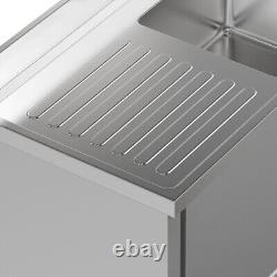 110cm Single Bowl Stainless Steel Catering Sink Cabinet withPlatform &Sliding Door