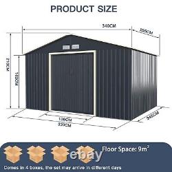 11FT x 8FT m Outdoor Steel Storage Shed Large Utility Storage House Sliding Door