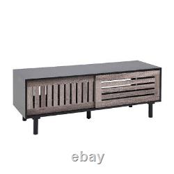 120cm TV Unit Stand Table with Slatted Sliding Door Shelf Storage Cabinet Retro