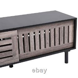 120cm TV Unit Stand Table with Slatted Sliding Door Shelf Storage Cabinet Retro