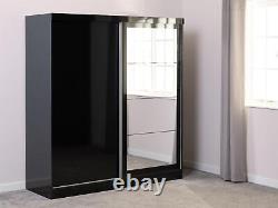 2 Door Wardrobe Sliding Robe High Gloss Cabinet Storage Closet Nevada Black