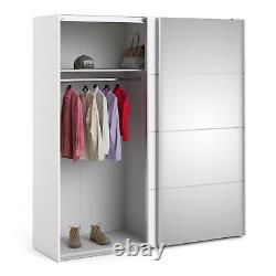 2 Shelves Mirror Doors White Sliding Wardrobe 180cm Storage Clothes Fowler