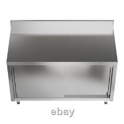 2 Tiers Stainless Steel Catering Work Table Sliding Door Storage Cabinet Kitchen