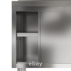 2 Tiers Stainless Steel Catering Work Table Sliding Door Storage Cabinet Kitchen