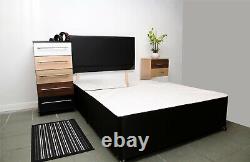 2ft6,3ft, 4ft, 4ft6,5ft Divan Bed Base in Black. Choose Size, Storage, Headboard