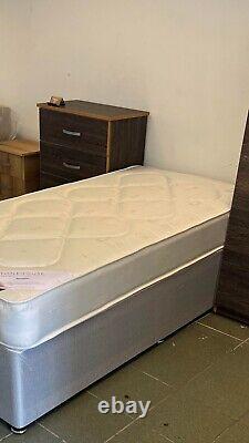 2ft6 3ft Single Light grey Divan Bed with Storage & 21cm Deep Mattress
