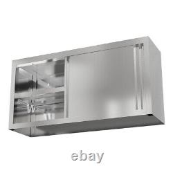 4/5ft Large Double Sliding Doors Kitchen Wall Cabinet Stainless Steel Storage UK