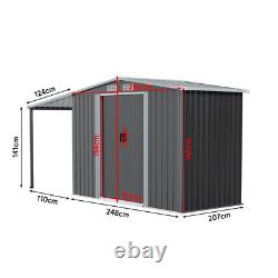 4 6 8 10 ft x 8ft Garden Storage Shed with Double Sliding Door Outdoor Dark Grey