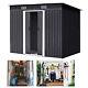 4×8ft Metal Frame Garden Storage Shed Steel Tool House With Sliding Door Free Base