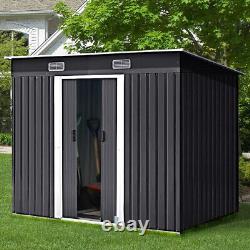 4x6ft Outdoor Storage Garden Tool Shed & Base Pent Roof Bike Cabin Sliding Door