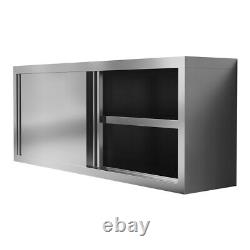 5FT 2 Tier Stainless Steel Catering Kitchen Wall Cabinet Cupboard Storage Shelf