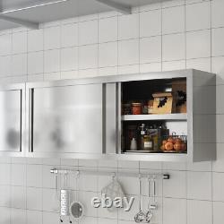 5FT 2 Tier Stainless Steel Catering Kitchen Wall Cabinet Cupboard Storage Shelf