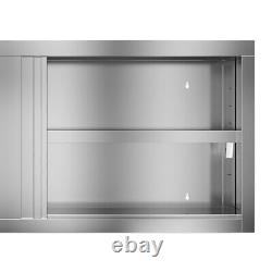 5FT 2 Tier Stainless Steel Catering Kitchen Wall Cabinet Cupboard Storage Shelf