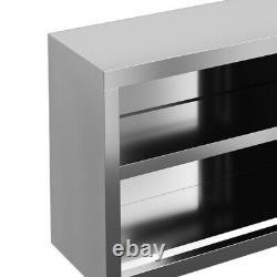 5FT 2 Tier Stainless Steel Catering Kitchen Wall Cabinet Cupboard Storage Shelf