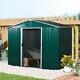 5.7 X 7.7ft Garden Storage Shed Corrugated Steel Sliding Door Tools Box Green