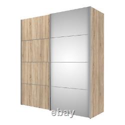 5 Shelves Oak Sliding Wardrobe 180cm and Mirror Doors Bedroom Storage Fowler