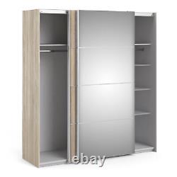 5 Shelves Oak Sliding Wardrobe 180cm and Mirror Doors Bedroom Storage Fowler