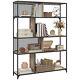 5-tier Industrial Bookshelf Sliding Mesh Doors Metal Shelving Unit Living Room