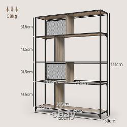 5-Tier Industrial Bookshelf Sliding Mesh Doors Metal Shelving Unit Living Room