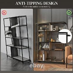 5-Tier Industrial Bookshelf Sliding Mesh Doors Metal Shelving Unit Living Room