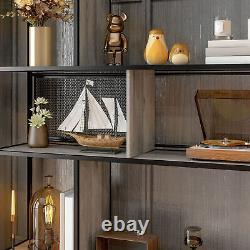 5-Tier Industrial Bookshelf Sliding Mesh Doors Metal Shelving Unit Living Room