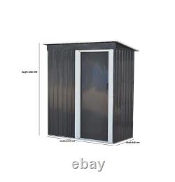 5 x 3ft Garden Storage Shed Sliding Door Sloped Roof Outdoor Tool Grey With Base