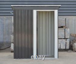 5 x 3ft Garden Storage Shed Sliding Door Sloped Roof Outdoor Tool Grey With Base