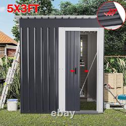 5x3ft Garden Storage Shed Metal Outdoor Tool Box House Organizer withSliding Door