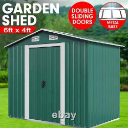 6X4FT Metal Garden Shed Roof Tool Box with Free Base Sliding Door Storage House