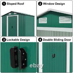 6X4FT Metal Garden Shed Roof Tool Box with Free Base Sliding Door Storage House