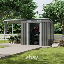 6.5 x 4 FT Galvanised Garden Storage Shed with Sliding Door, And Open Shed