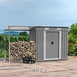 6.5 x 4 FT Galvanised Garden Storage Shed with Sliding Door, And Open Shed