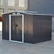 6 X 8ft Metal Garden Shed Sliding Door Dark Grey Outdoor Storage With Free Base