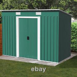 8X4ft Outdoor Metal Garden Shed Garden Storage House Sliding Door WITH FREE BASE