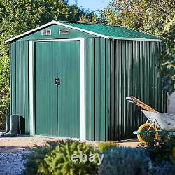 8X8FT Galvanised Garden Storage Shed Chest Box with Sliding Door Free Foundation