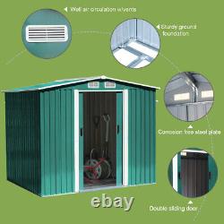 8X8FT Galvanised Garden Storage Shed Chest Box with Sliding Door Free Foundation