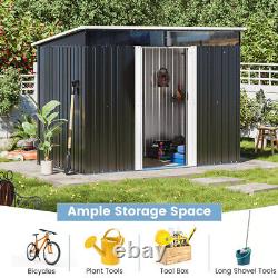 8.5x6ft Garden Shed Storage Tools Organizer with Sliding Doors Clear Window Room