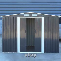 8 x 6ft Garden Storage Shed w Metal Floor Frame Base Kit Anthracite Sliding Door