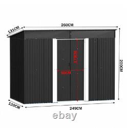 8 x 6ft Metal Shed Outdoor Garden Shed Tool Storage with Sliding Door Pent Roof