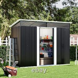 8 x 6ft Metal Shed Outdoor Garden Shed Tool Storage with Sliding Door Pent Roof