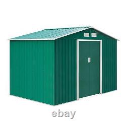 9 X 6FT Outdoor Storage Garden Shed Sliding Door Galvanised Metal Green