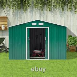 9 X 6FT Outdoor Storage Garden Shed Sliding Door Galvanised Metal Green