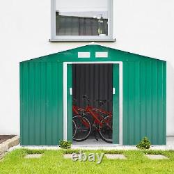 9 X 6FT Outdoor Storage Garden Shed Sliding Door Galvanised Metal Green